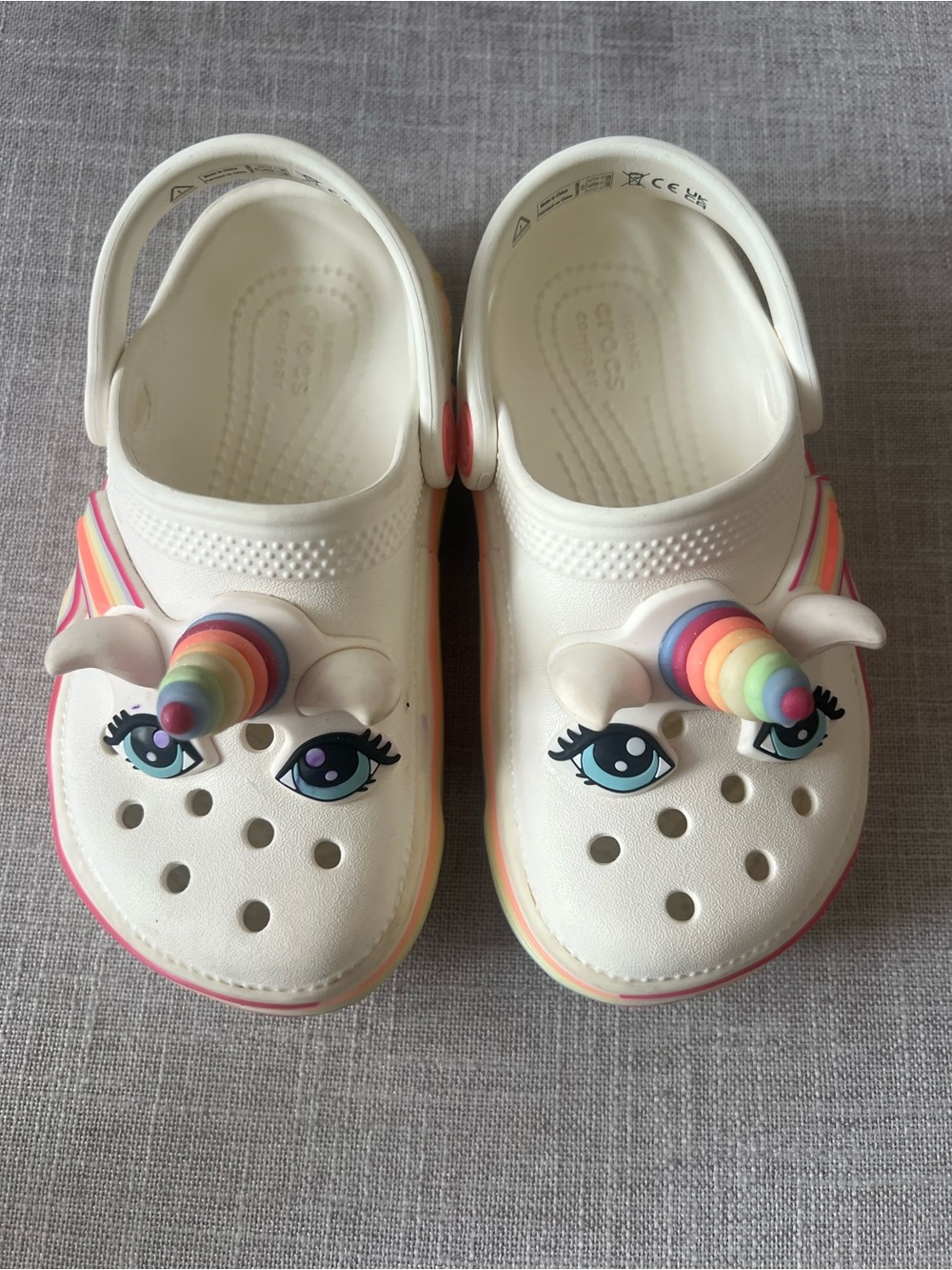 Crocs White/rainbow Unicorn Clogs, girls 11, light up, whimsical fairycore